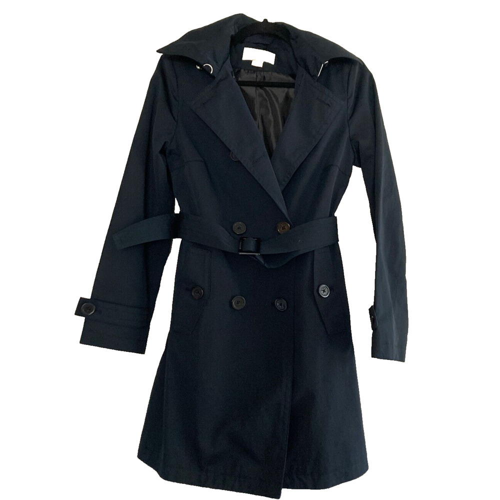 Michael Kors Trench Coat Navy Women S Hooded Quie… - image 1